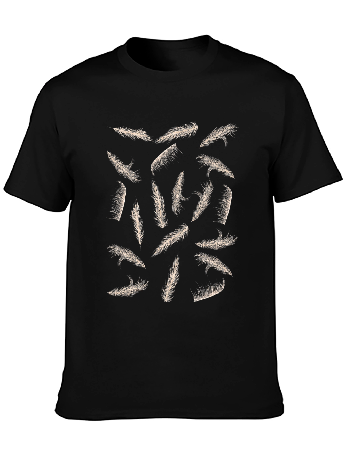 Feather Print Black Casual T-Shirt