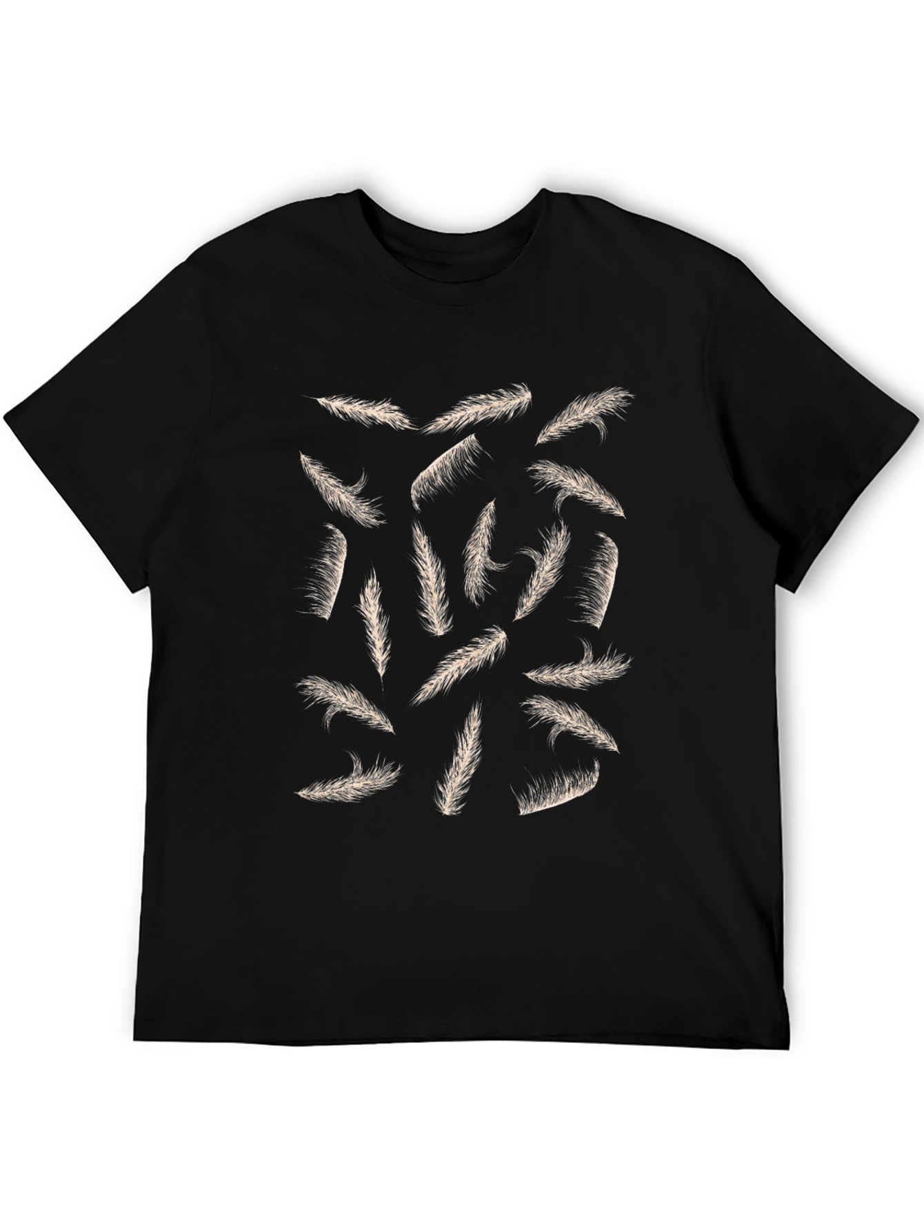 Feather Print Black Casual T-Shirt