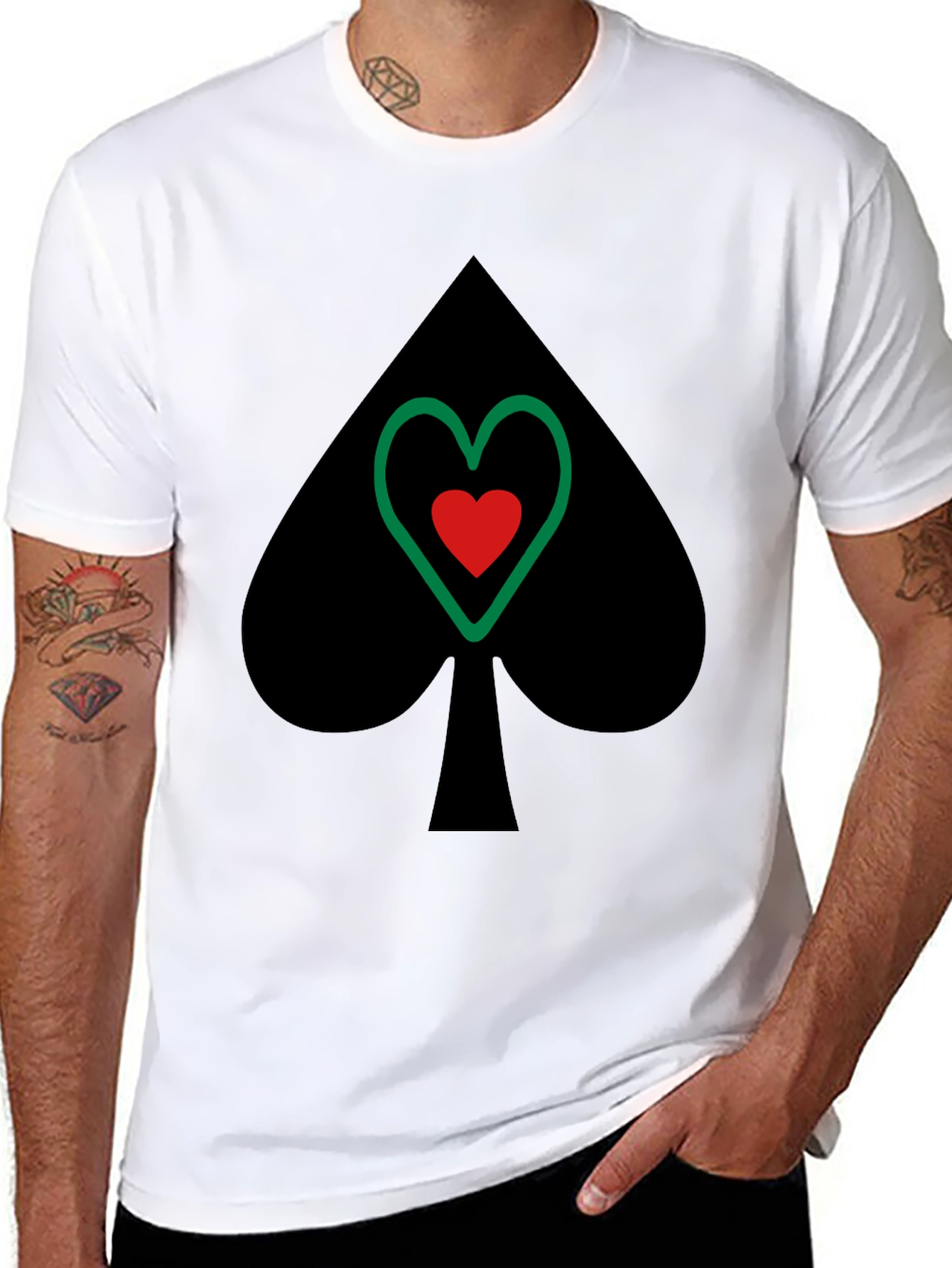 Spade & Heart Graphic Tee - Casual Black T-Shirt