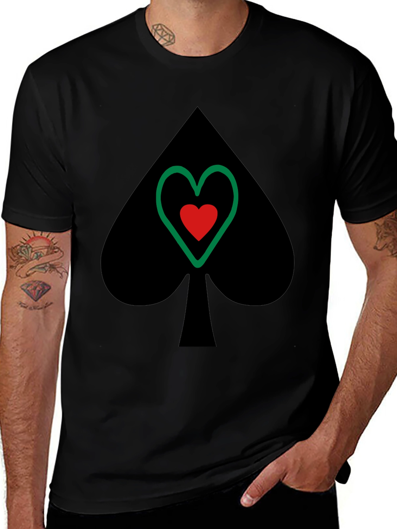 Spade & Heart Graphic Tee - Casual Black T-Shirt