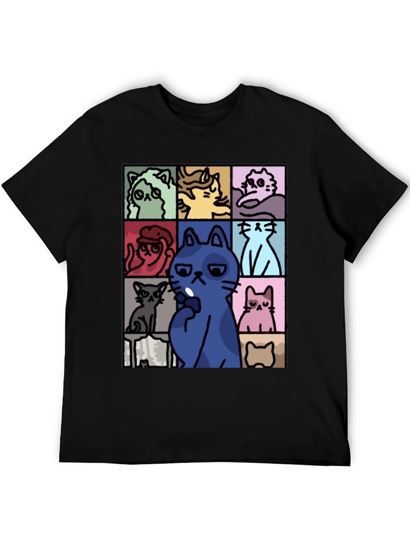 Cats Pattern Black T-Shirt