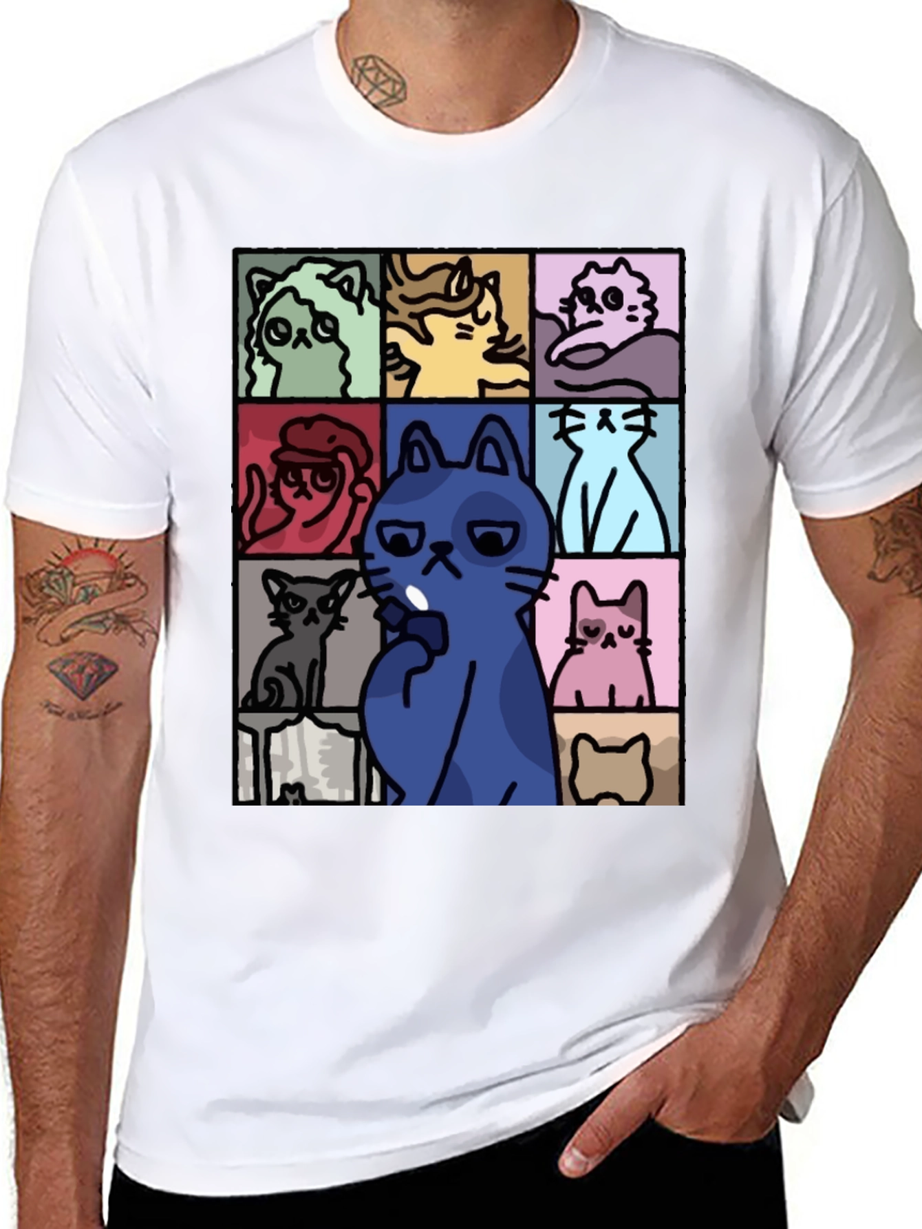 Cats Pattern Black T-Shirt