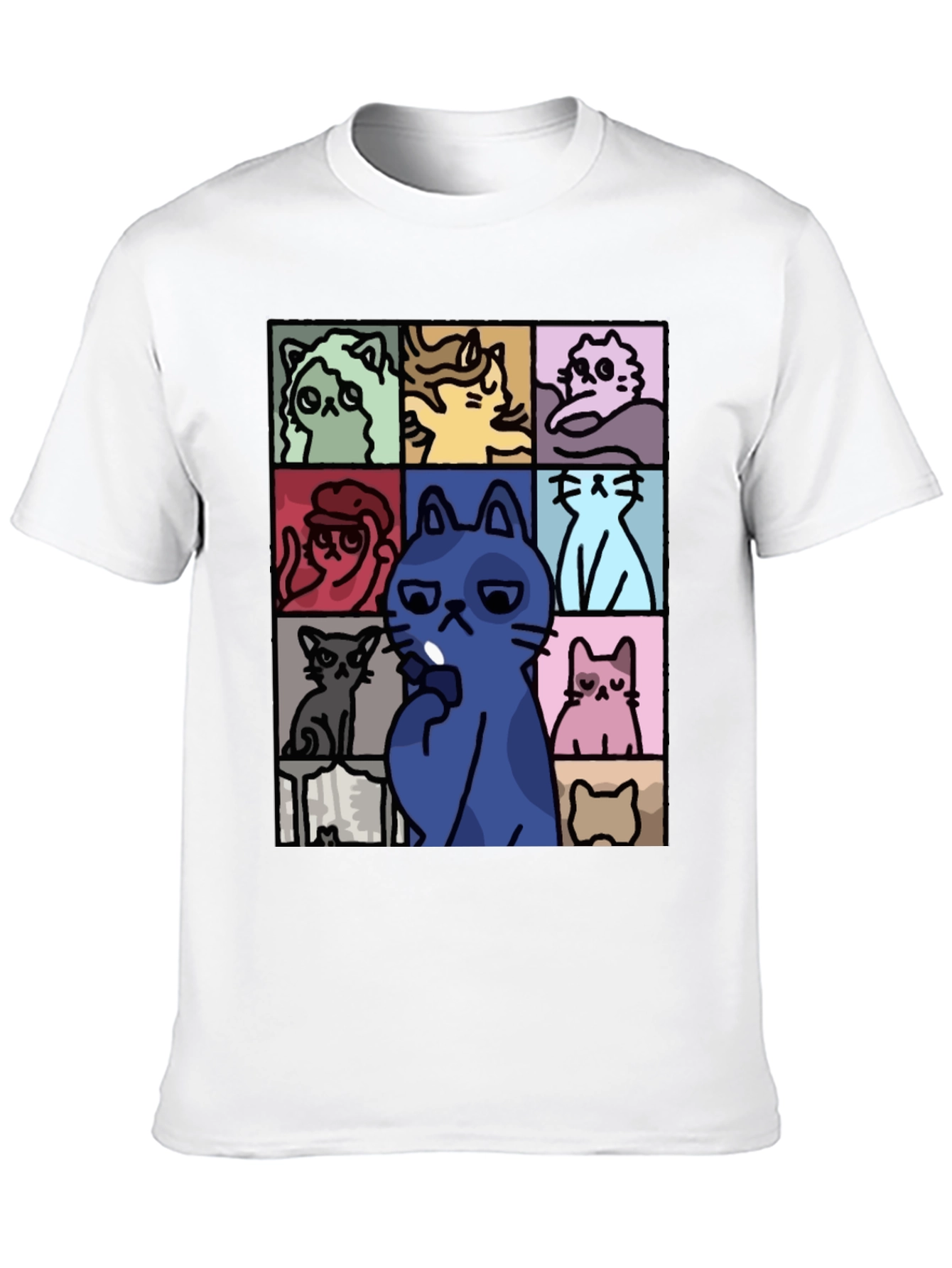 Cats Pattern Black T-Shirt
