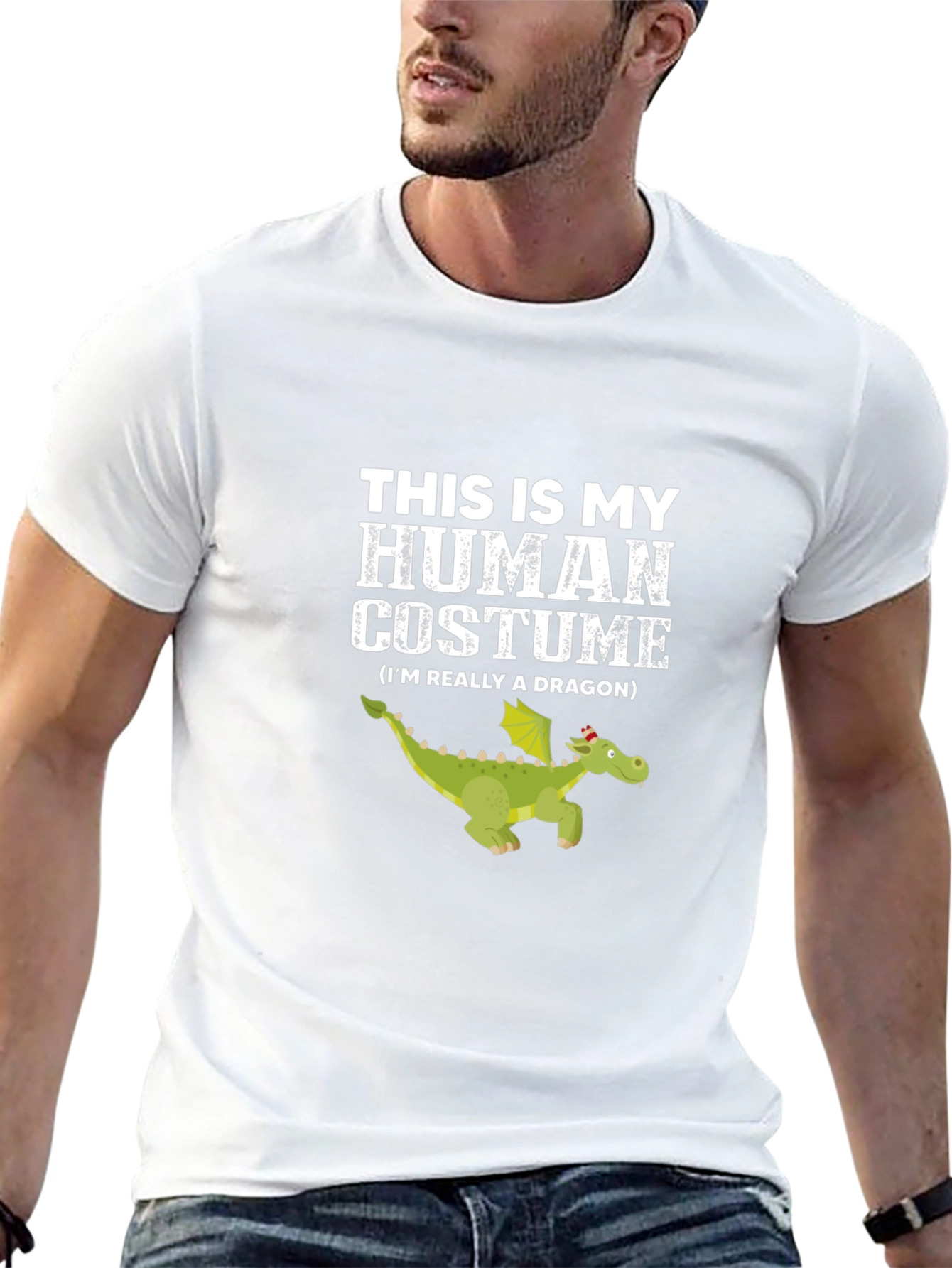 Human Costume Dragon Graphic Tee - Funny Halloween Shirt