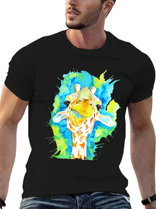 Giraffe Watercolor Graphic Tee - Mens Black T-Shirt
