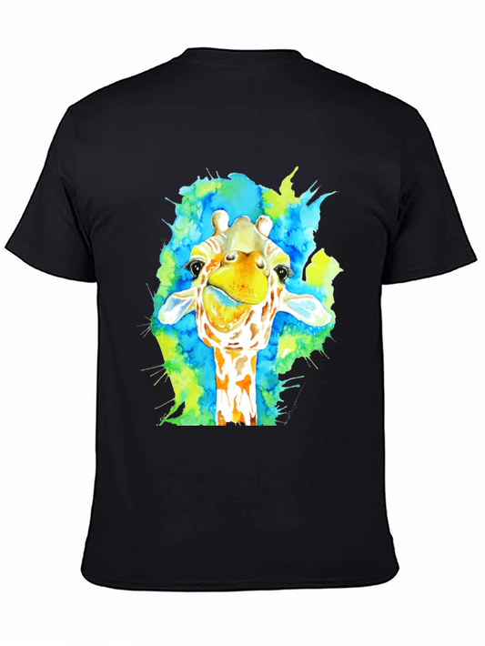 Giraffe Watercolor Graphic Tee - Mens Black T-Shirt