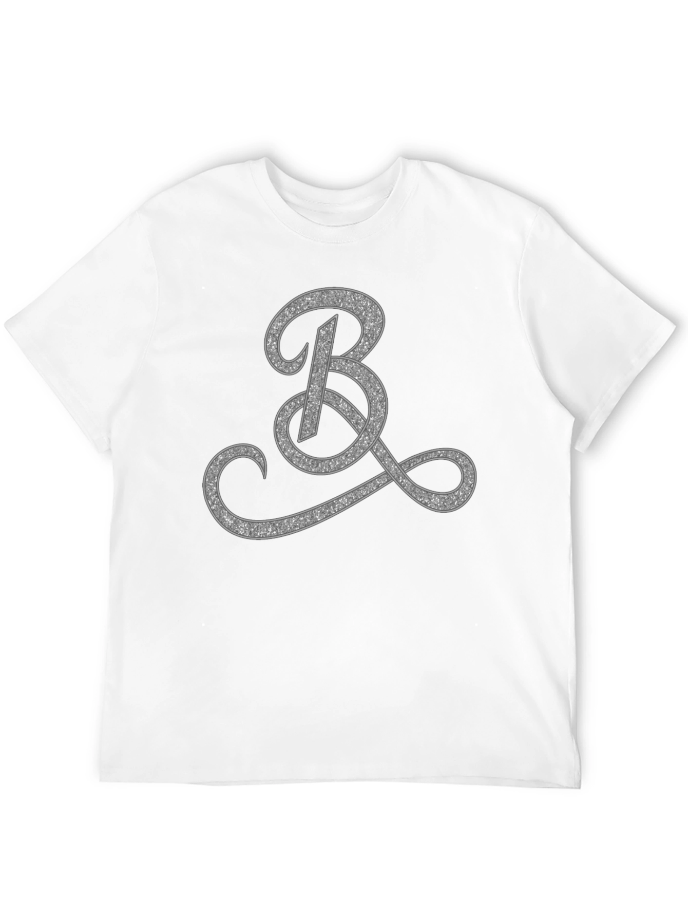 Elegant Black T-Shirt with Glitter Initial B