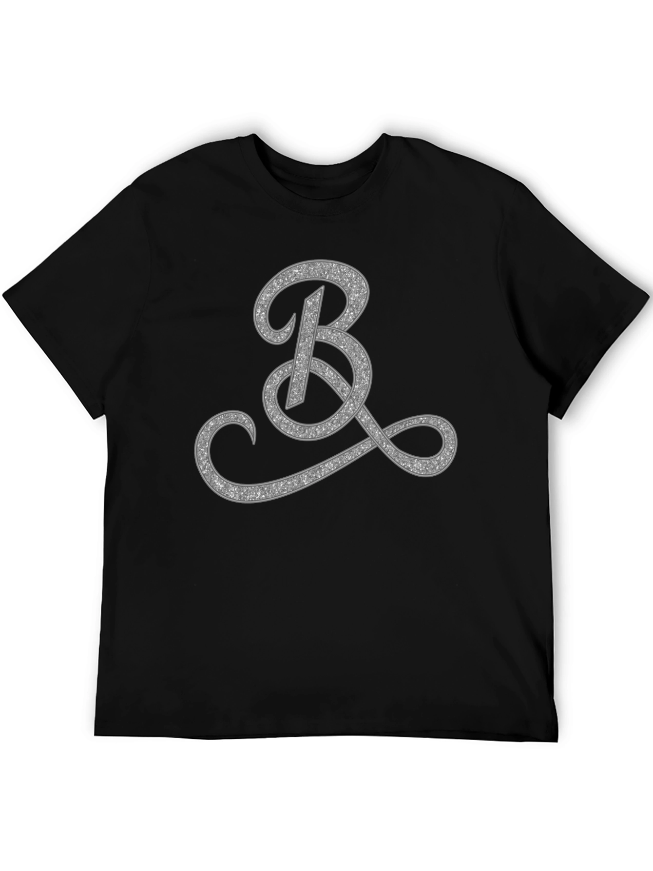 Elegant Black T-Shirt with Glitter Initial B