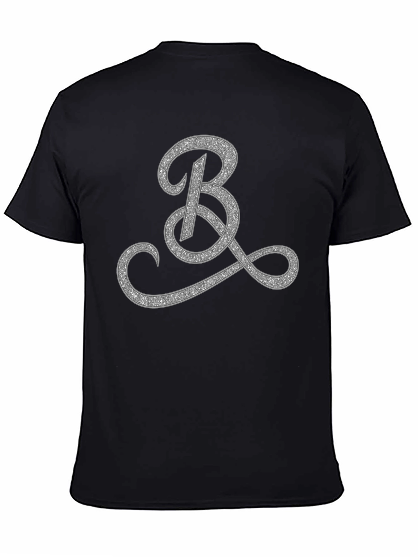 Elegant Black T-Shirt with Glitter Initial B