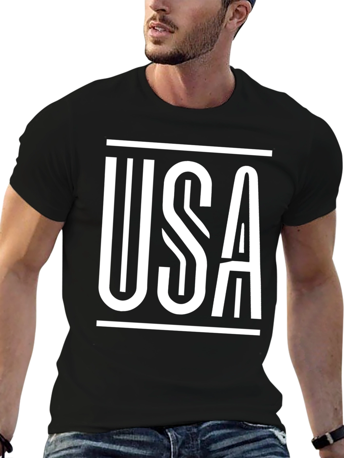 USA Graphic Print Black T-Shirt