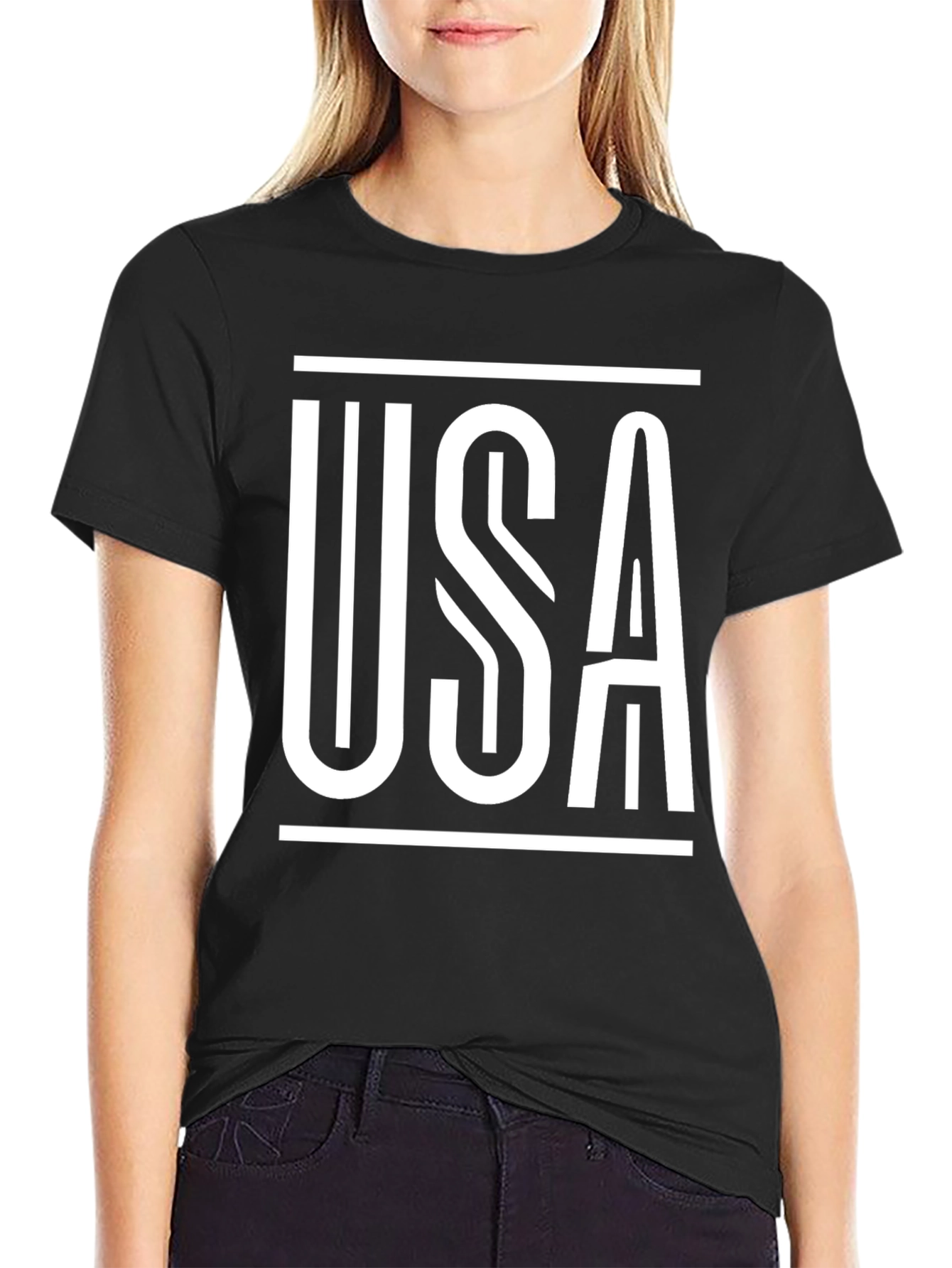 USA Graphic Print Black T-Shirt