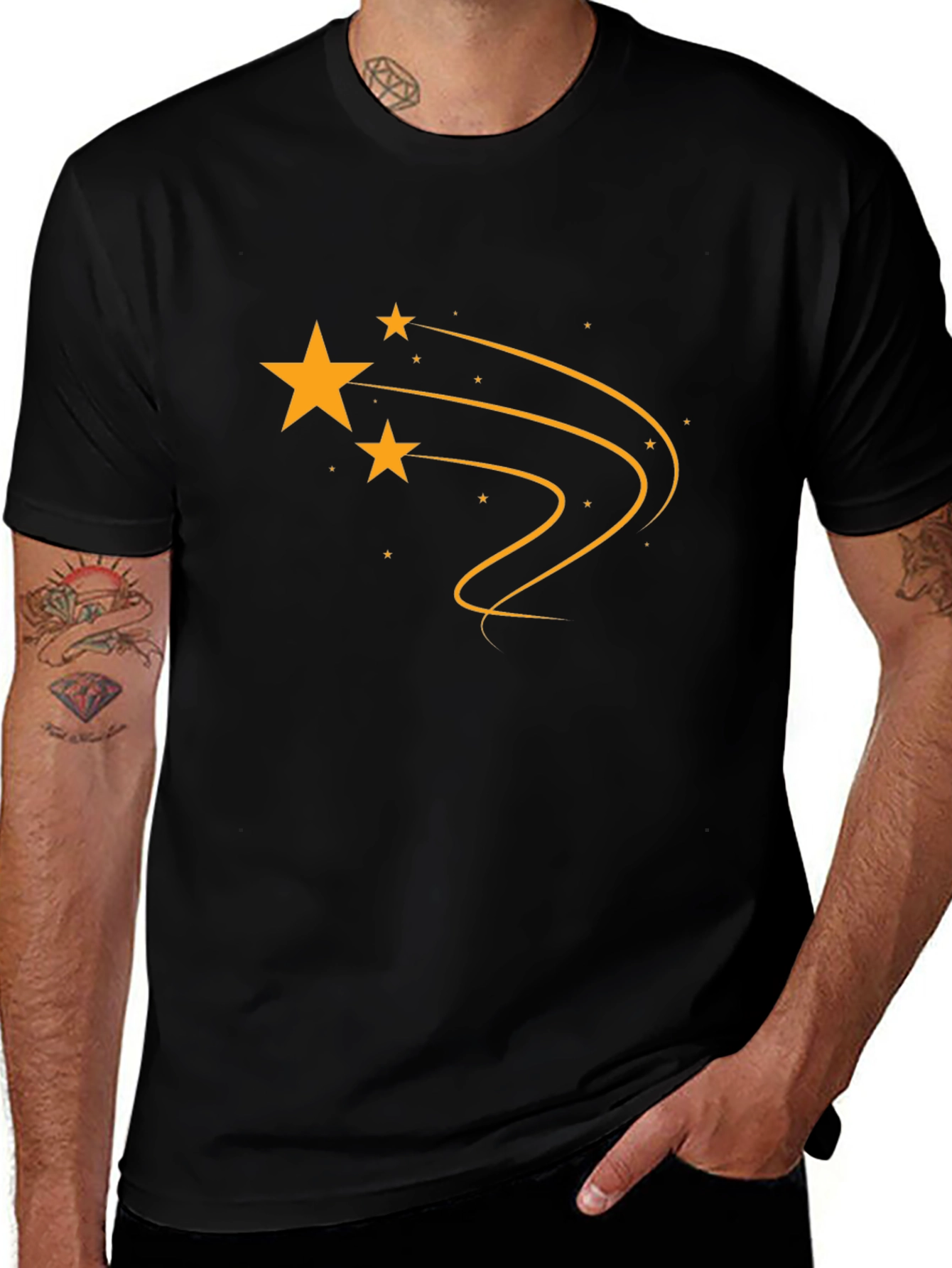 Mens Black T-Shirt with Shooting Star Graphic