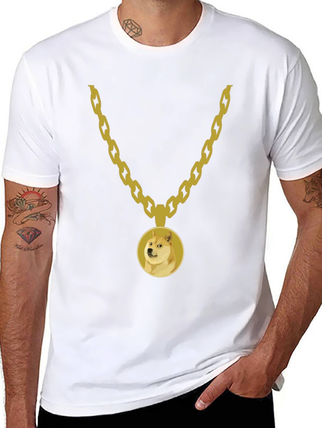 Doge Gold Chain Black Tee - Trendy Meme Apparel