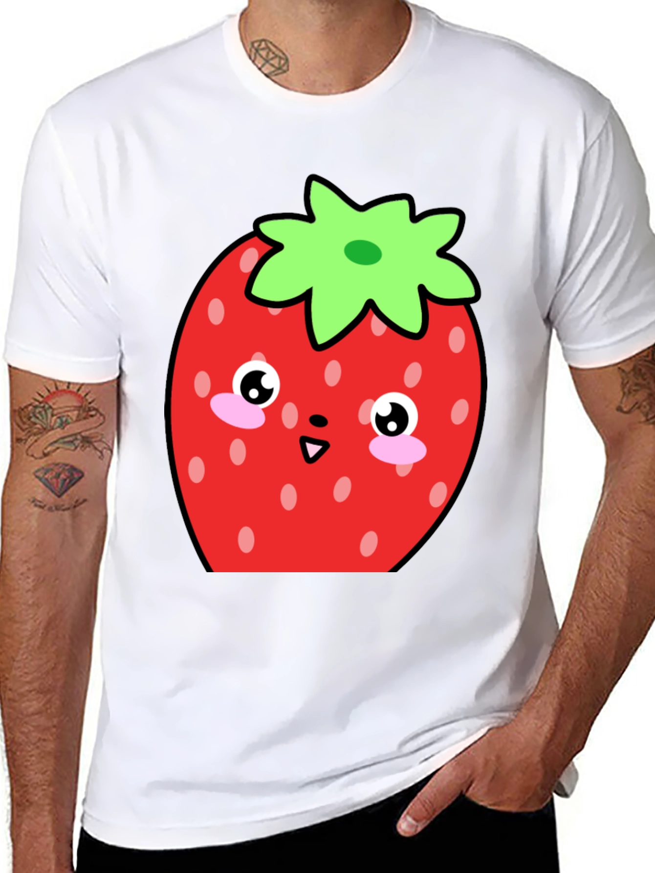 Cute Strawberry Kawaii T-Shirt - Black