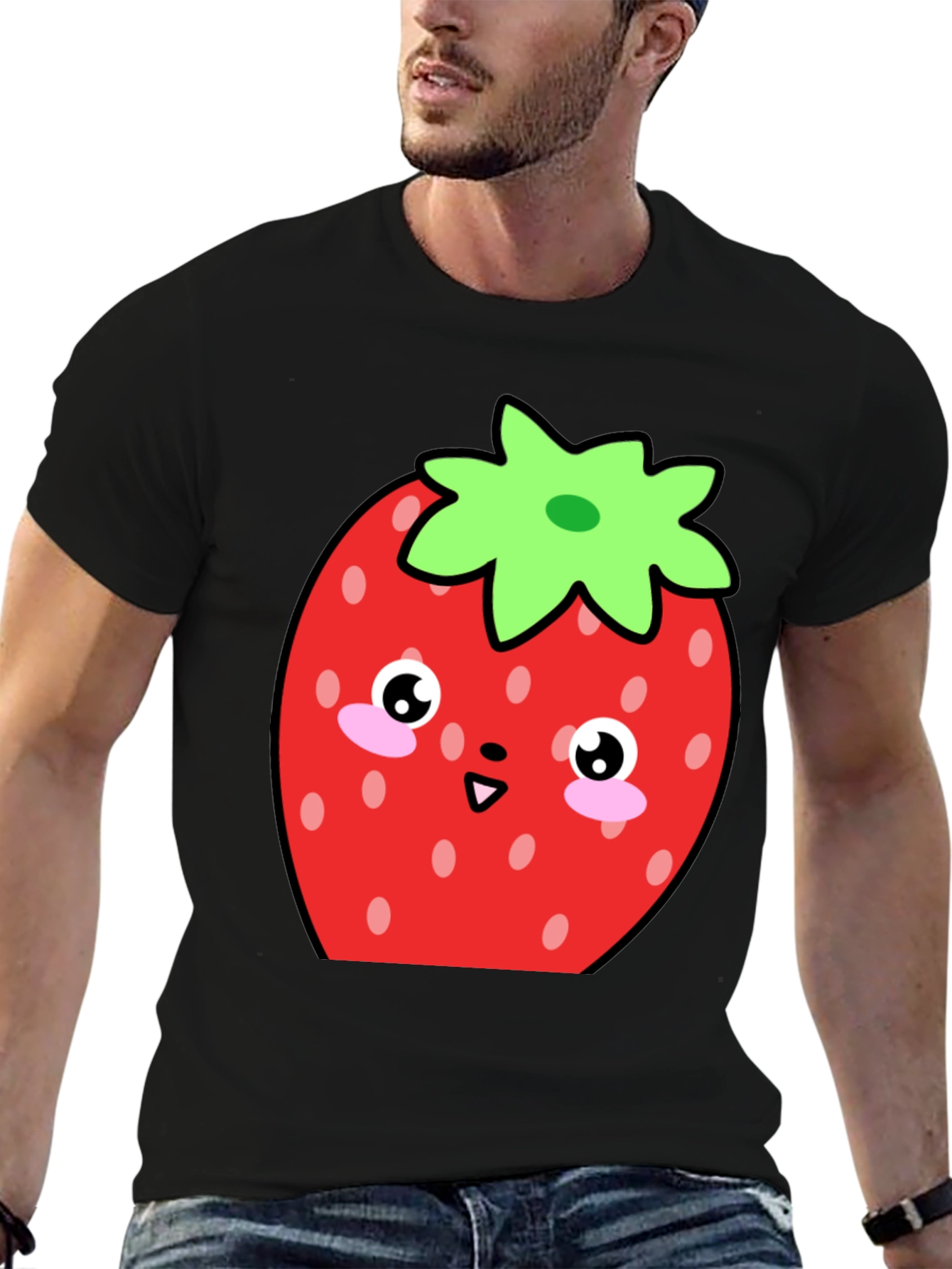 Cute Strawberry Kawaii T-Shirt - Black