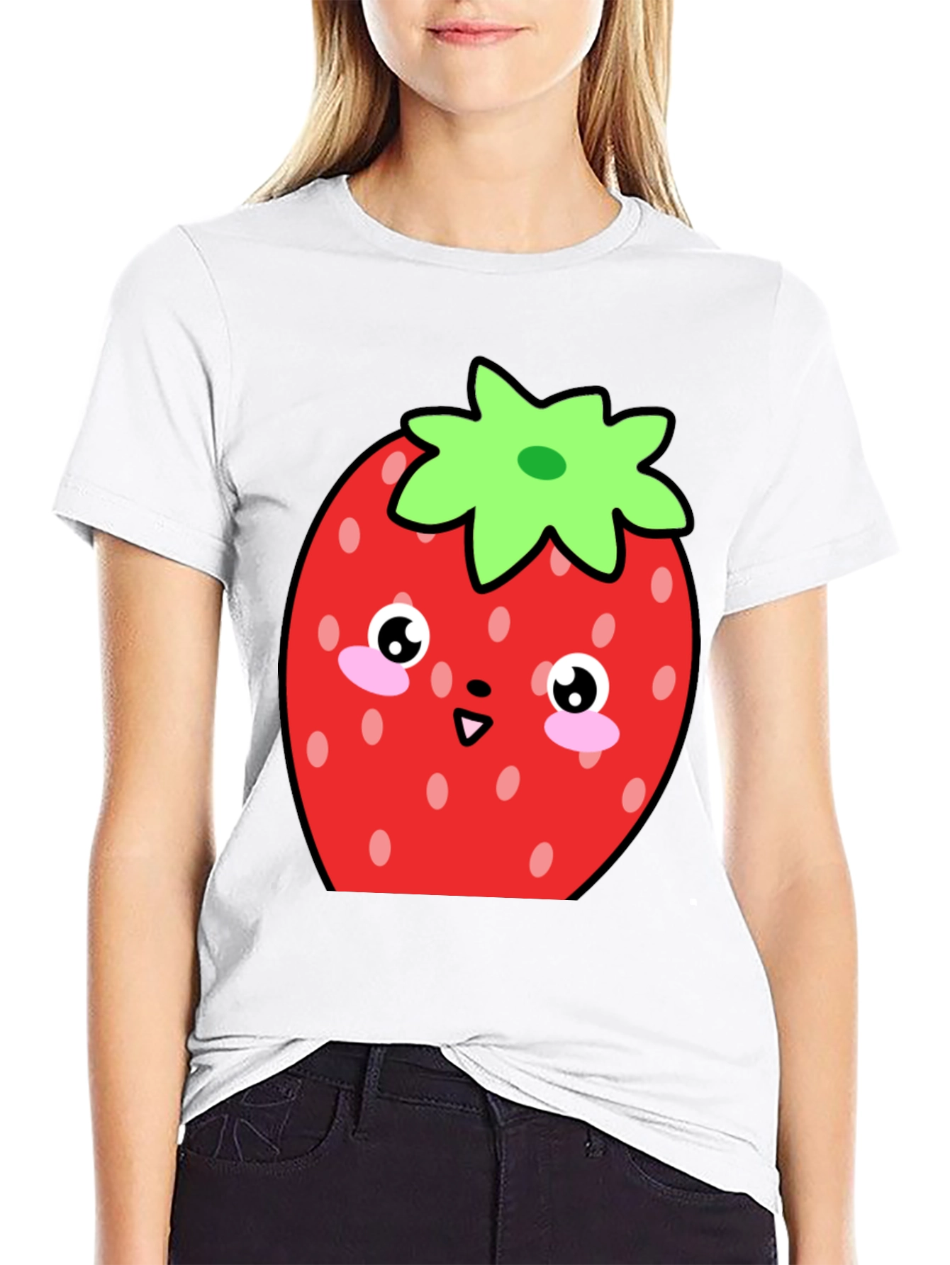 Cute Strawberry Kawaii T-Shirt - Black