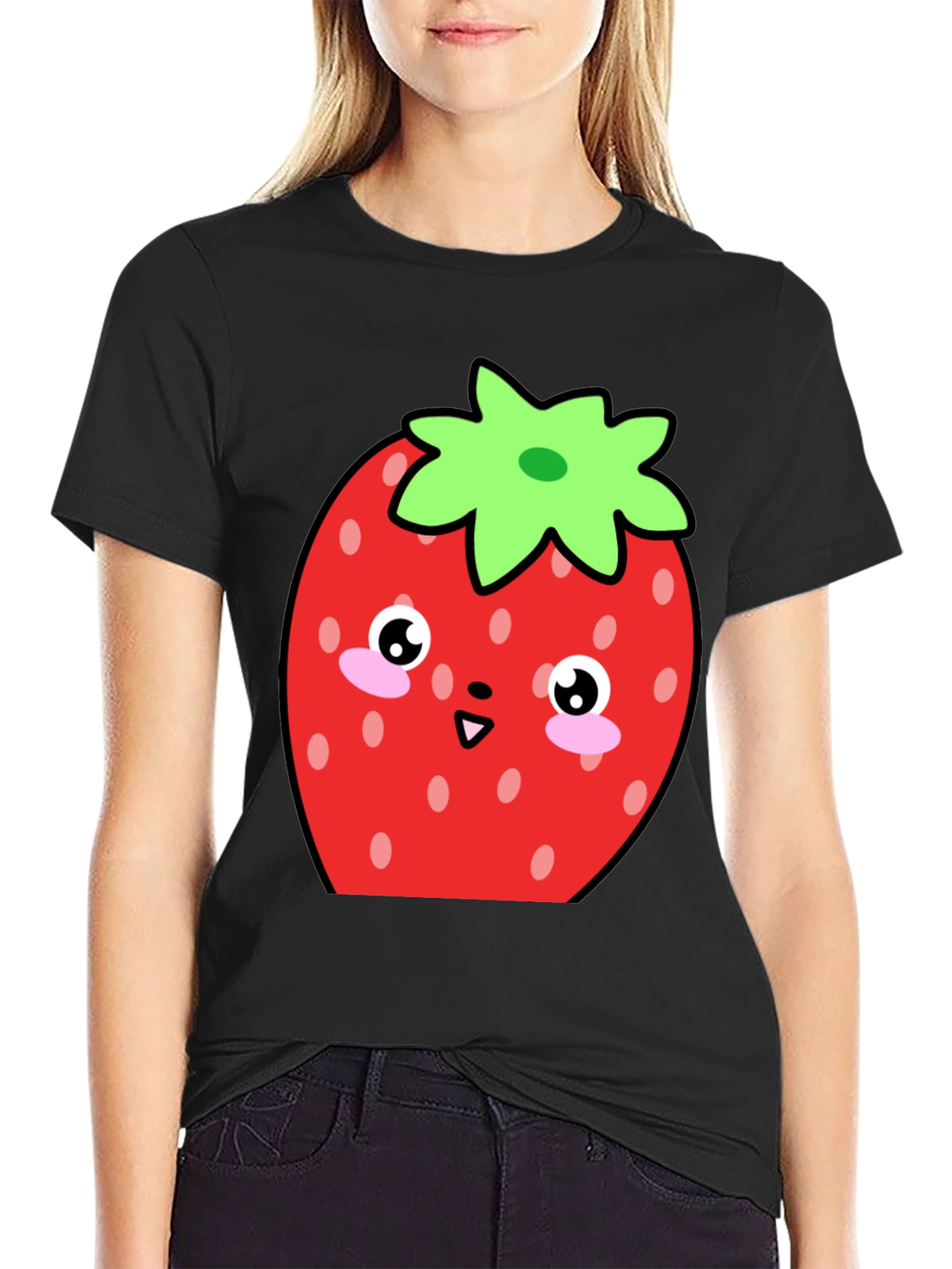 Cute Strawberry Kawaii T-Shirt - Black