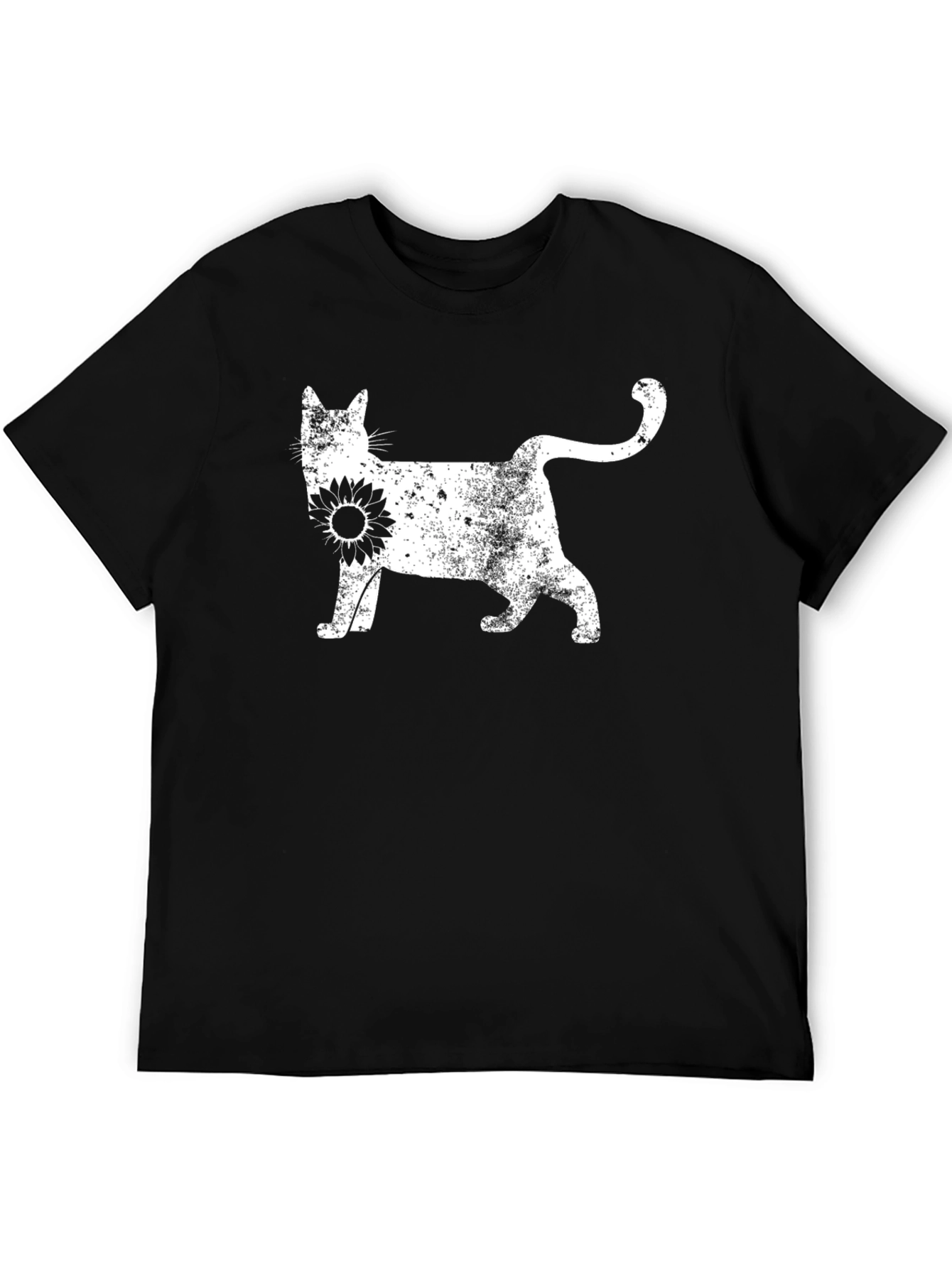 Cat Sunflower Graphic Tee - Black