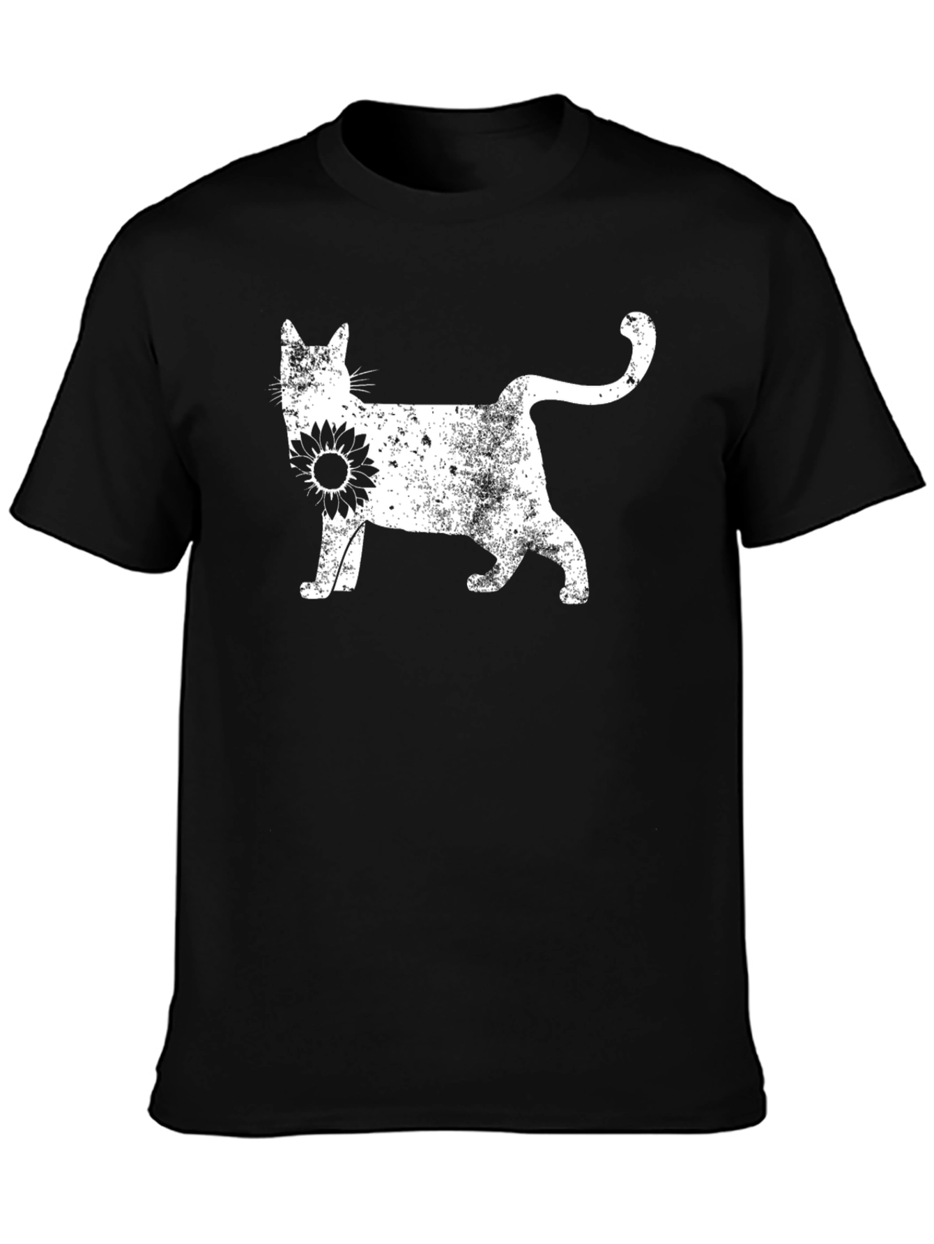 Cat Sunflower Graphic Tee - Black