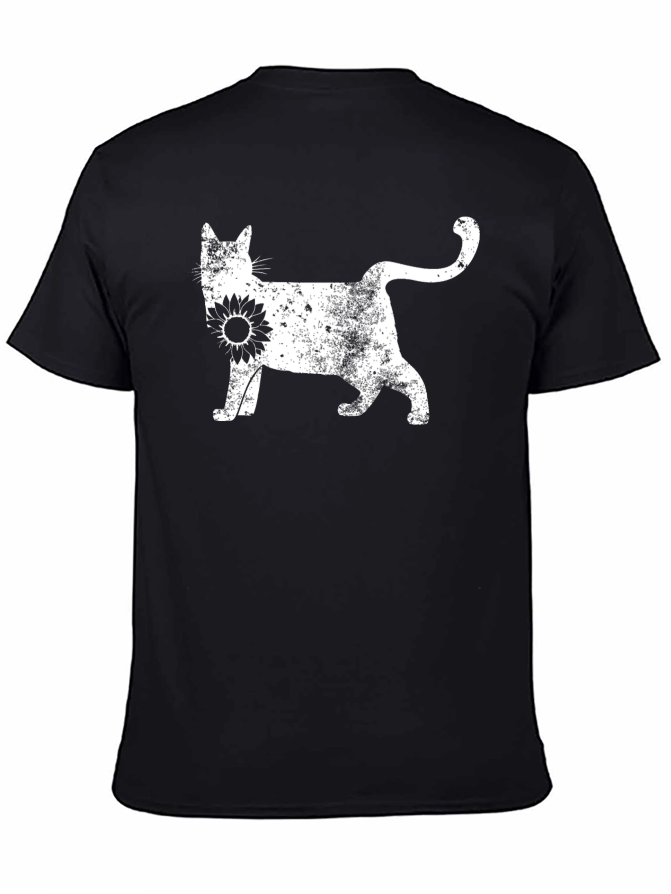Cat Sunflower Graphic Tee - Black
