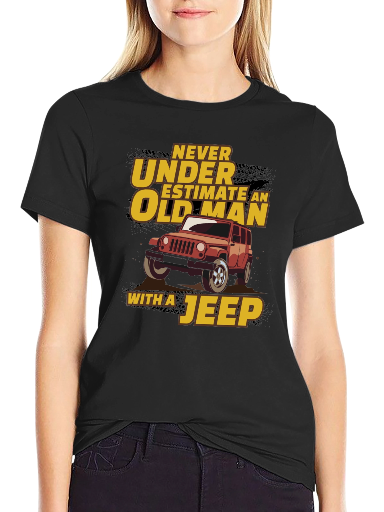 Never Underestimate Old Man Jeep Black T-Shirt