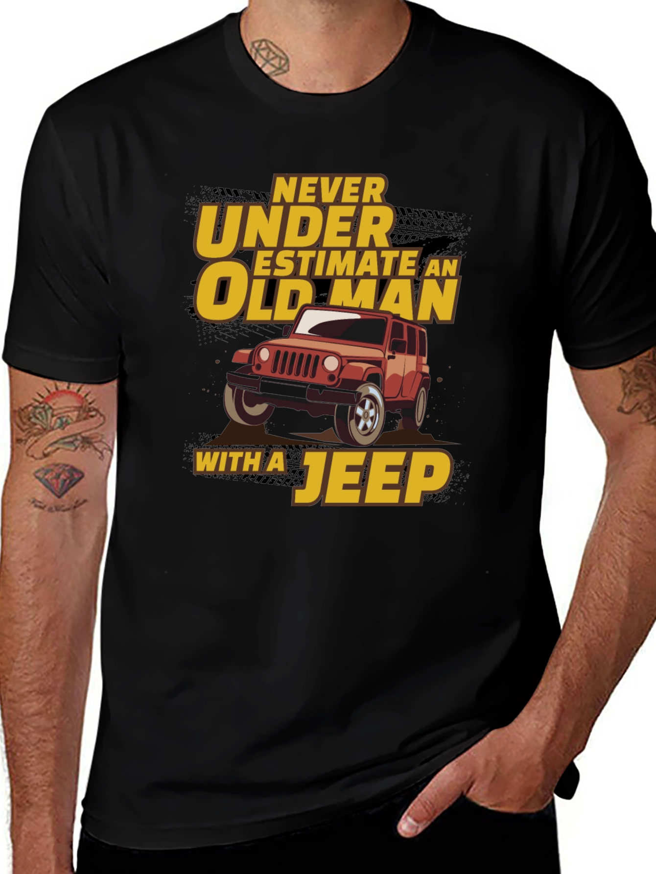 Never Underestimate Old Man Jeep Black T-Shirt