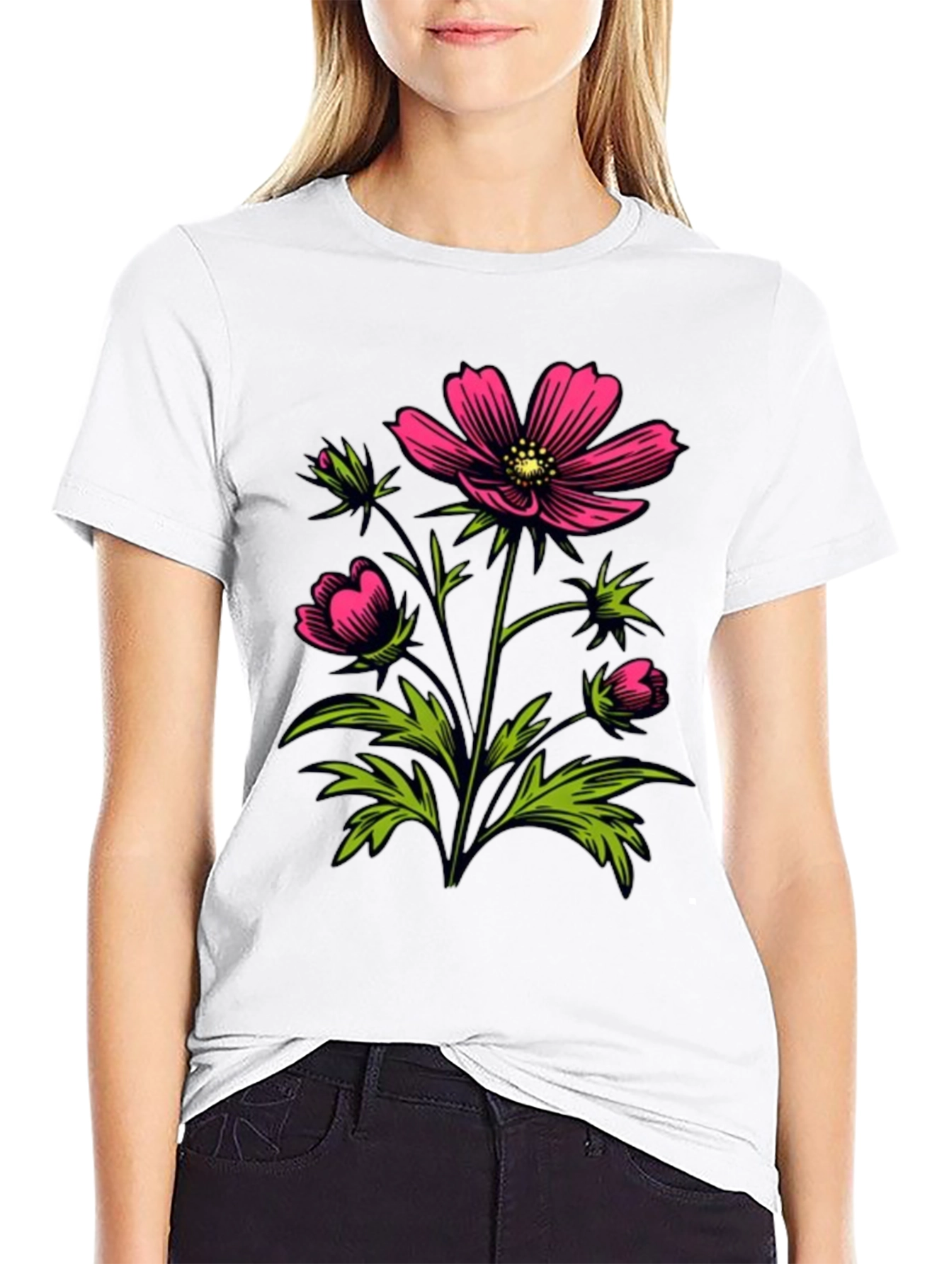 Floral Graphic Tee - Pink Flower Print