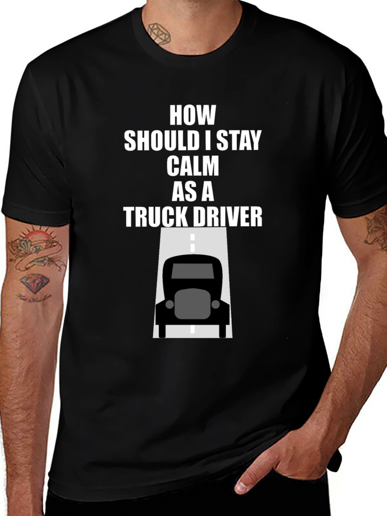 Calm Truck Driver T-Shirt - Black Cotton Graphic Tee