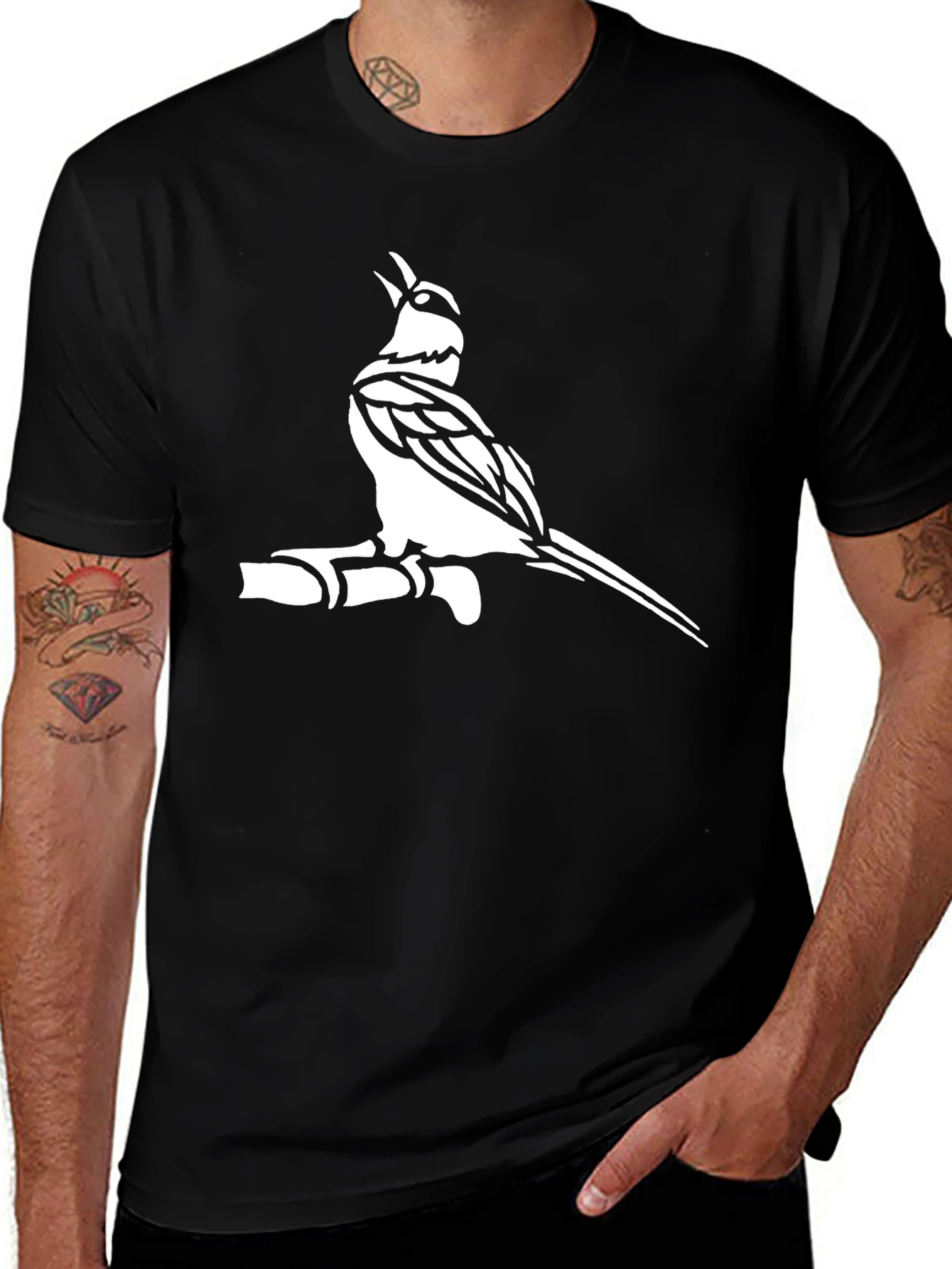 Black T-Shirt with Bird Graphic
