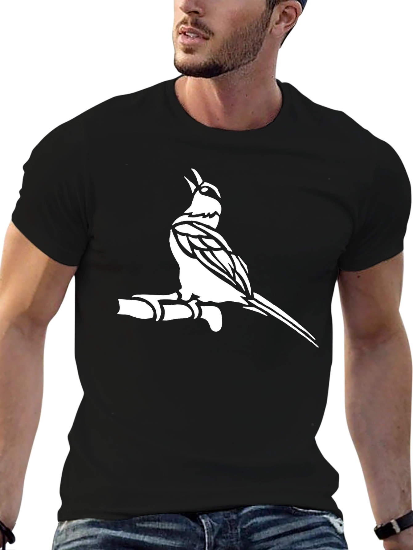 Black T-Shirt with Bird Graphic