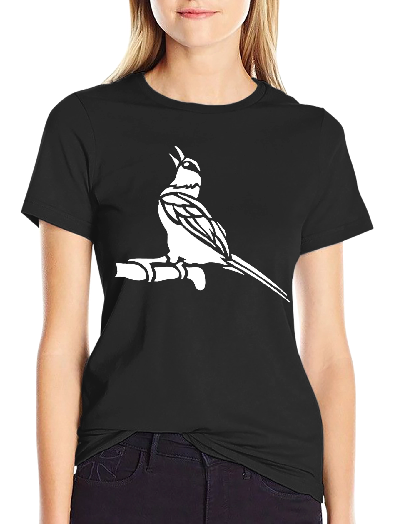 Black T-Shirt with Bird Graphic
