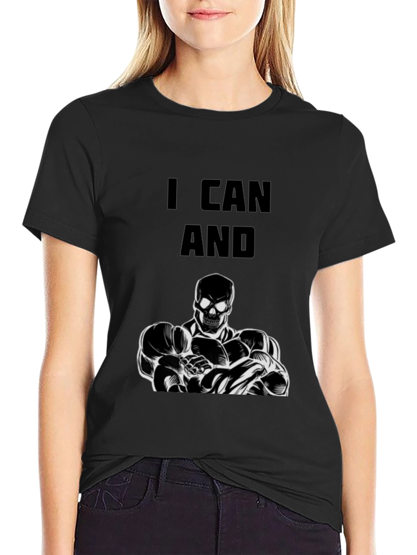 Skull Bodybuilder Black T-Shirt - I Can And...