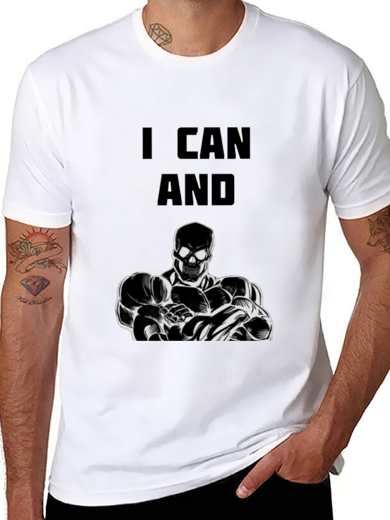 Skull Bodybuilder Black T-Shirt - I Can And...