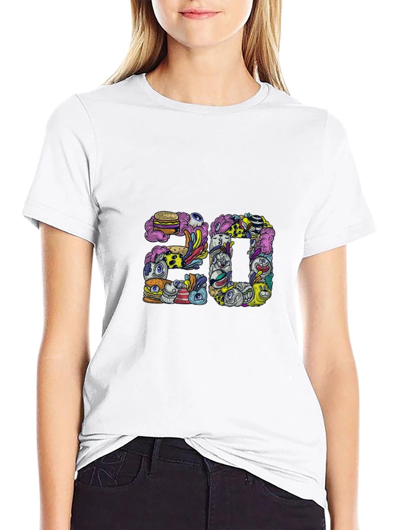 Mens Black Graphic Tee - 20 Doodle Art