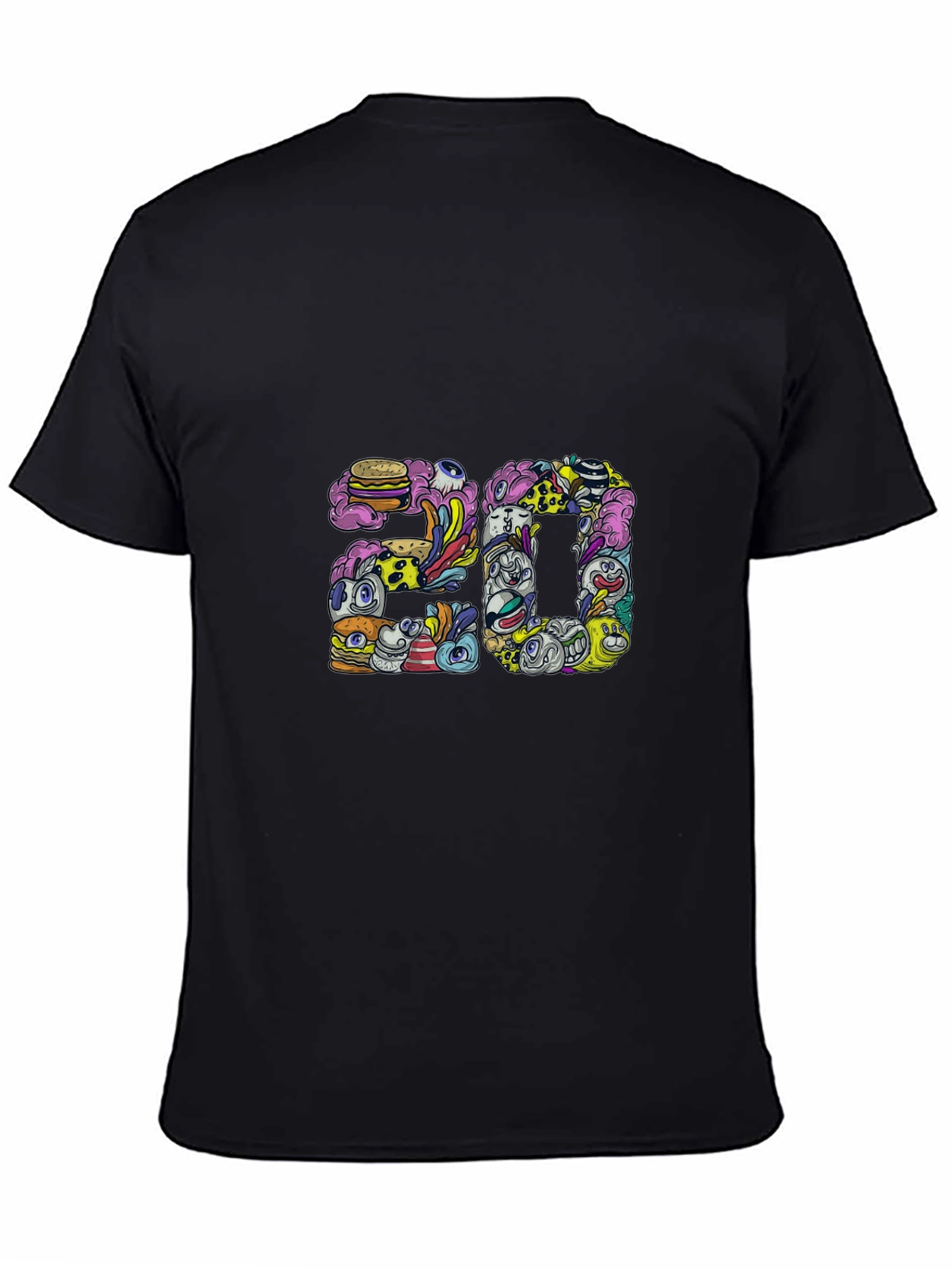 Mens Black Graphic Tee - 20 Doodle Art