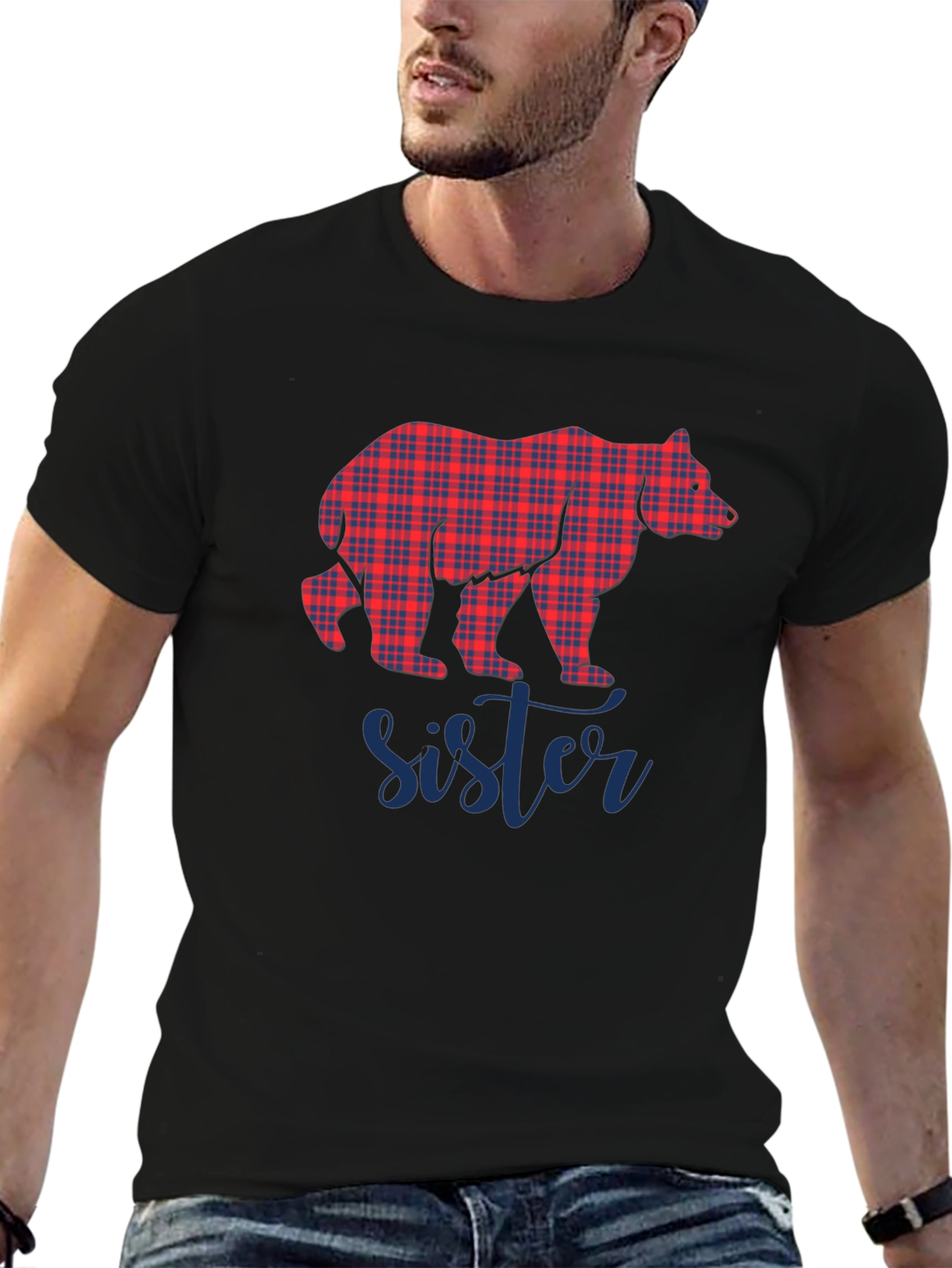 Sister Bear Plaid Graphic Tee