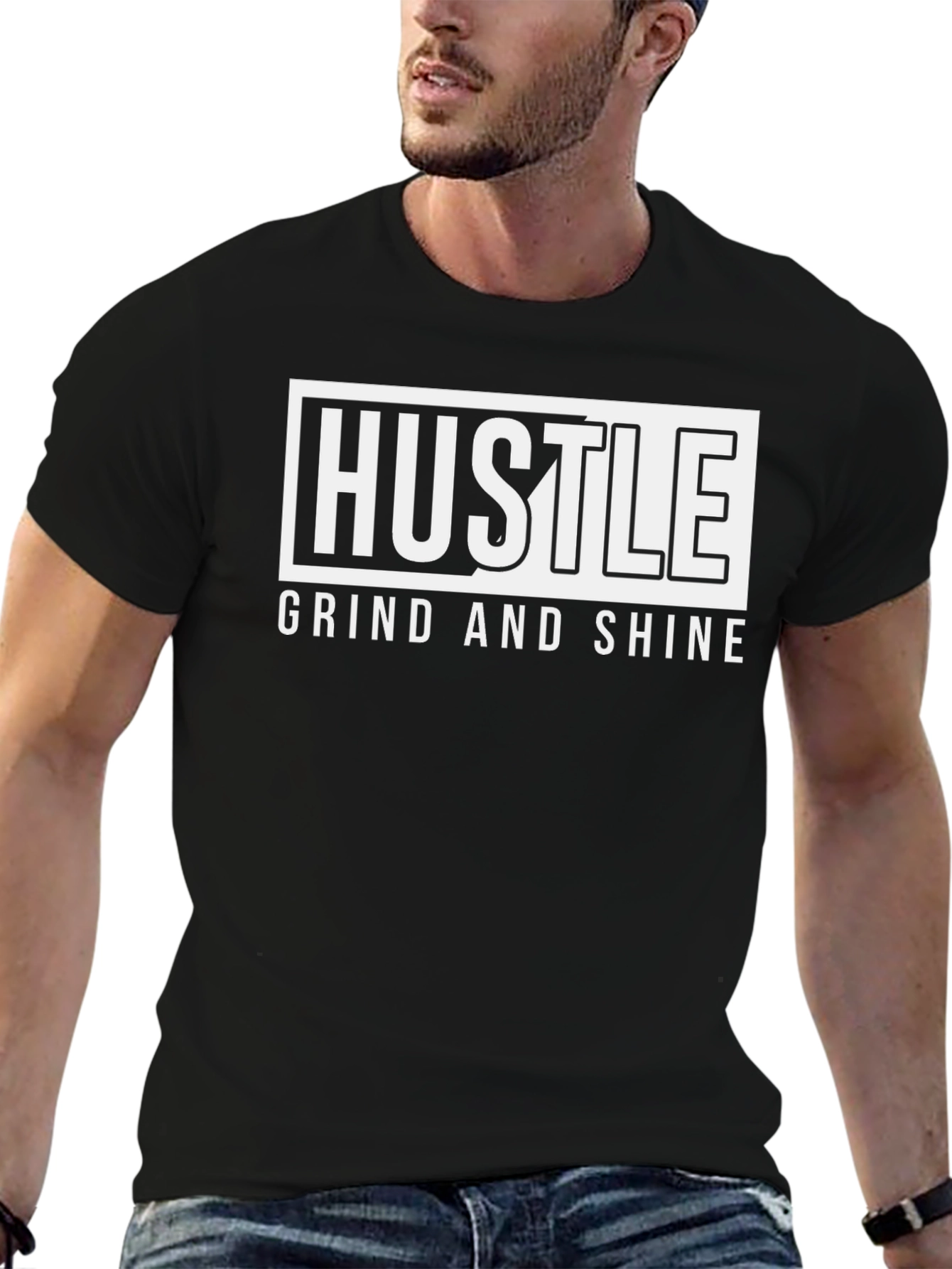 Hustle Grind and Shine Black Graphic Tee