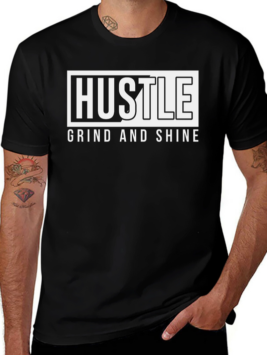 Hustle Grind and Shine Black Graphic Tee