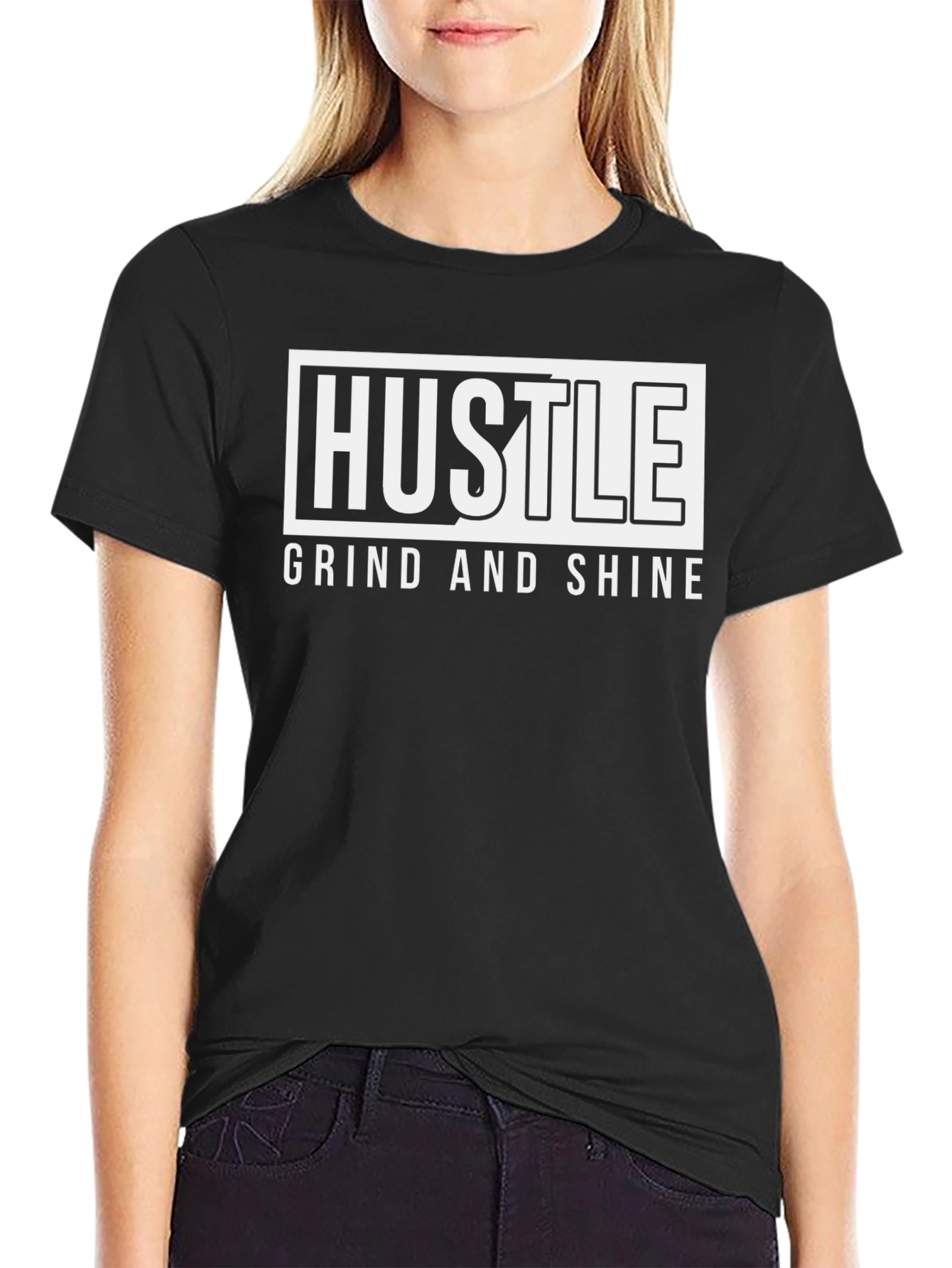 Hustle Grind and Shine Black Graphic Tee