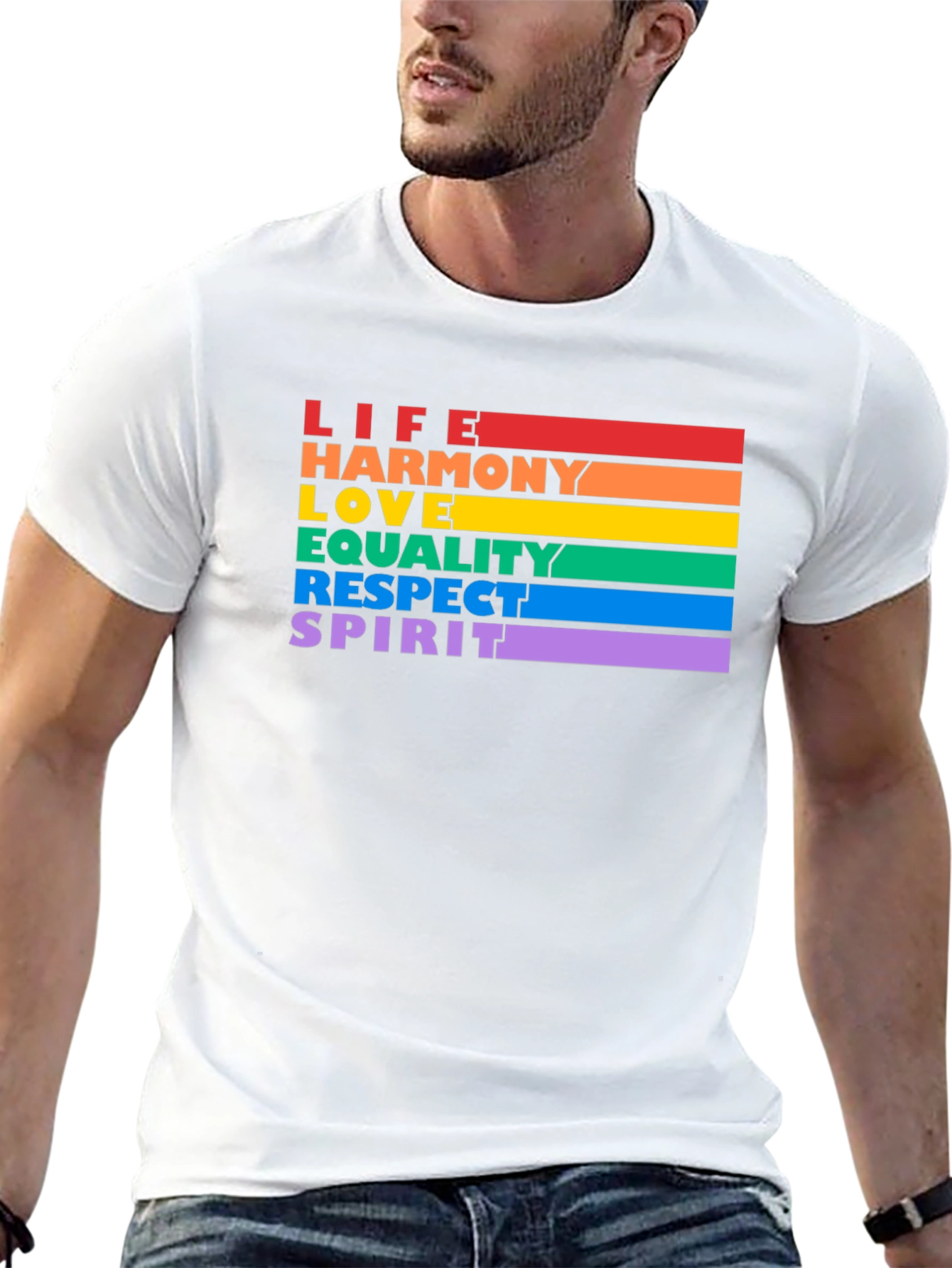 LGBTQ+ Pride T-Shirt - Life Harmony Love Equality Spirit
