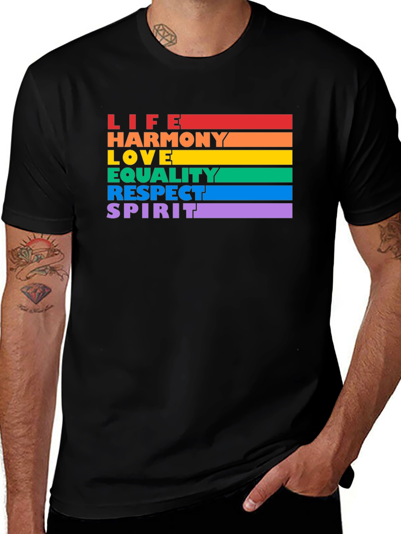 LGBTQ+ Pride T-Shirt - Life Harmony Love Equality Spirit