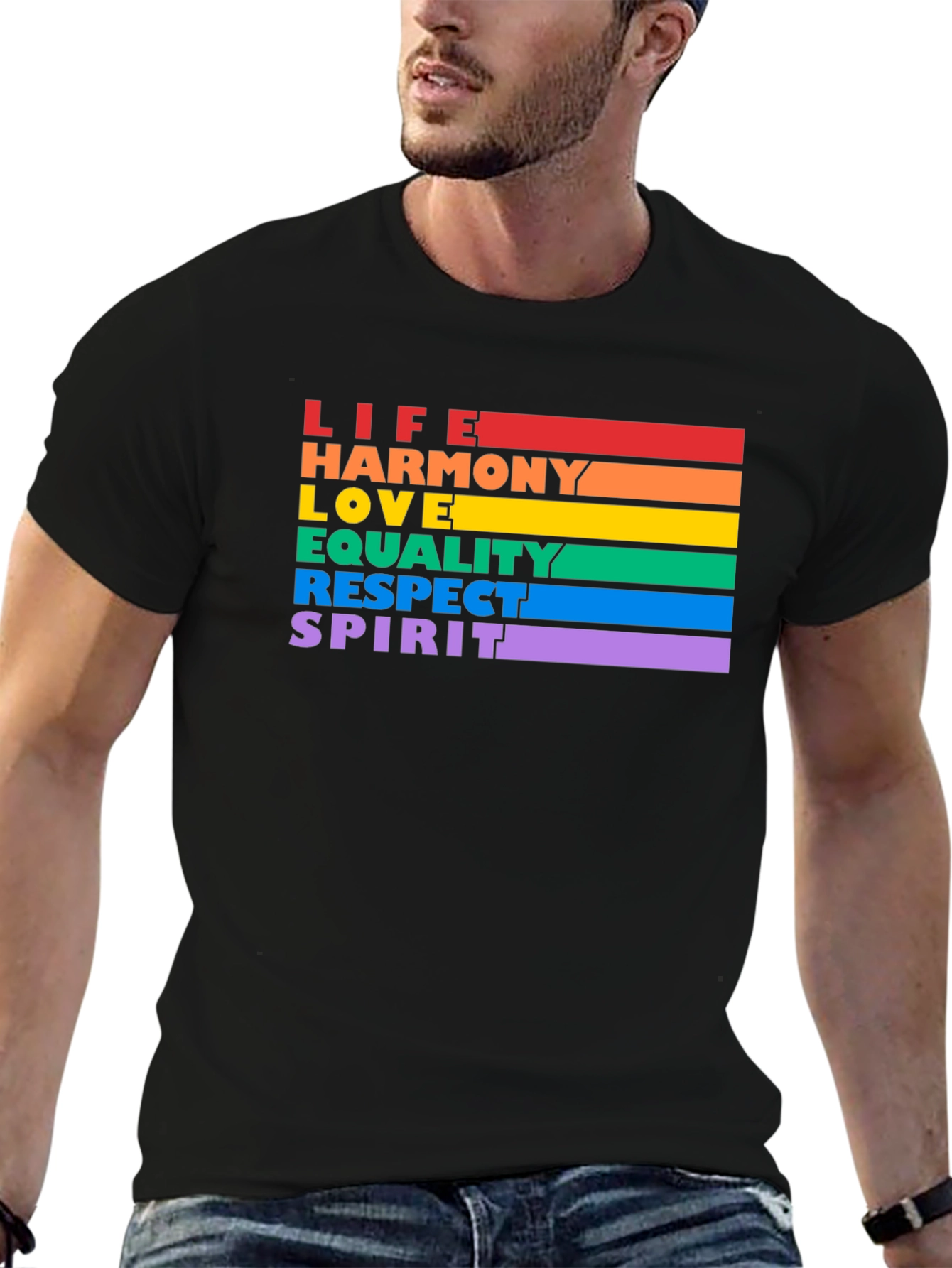 LGBTQ+ Pride T-Shirt - Life Harmony Love Equality Spirit