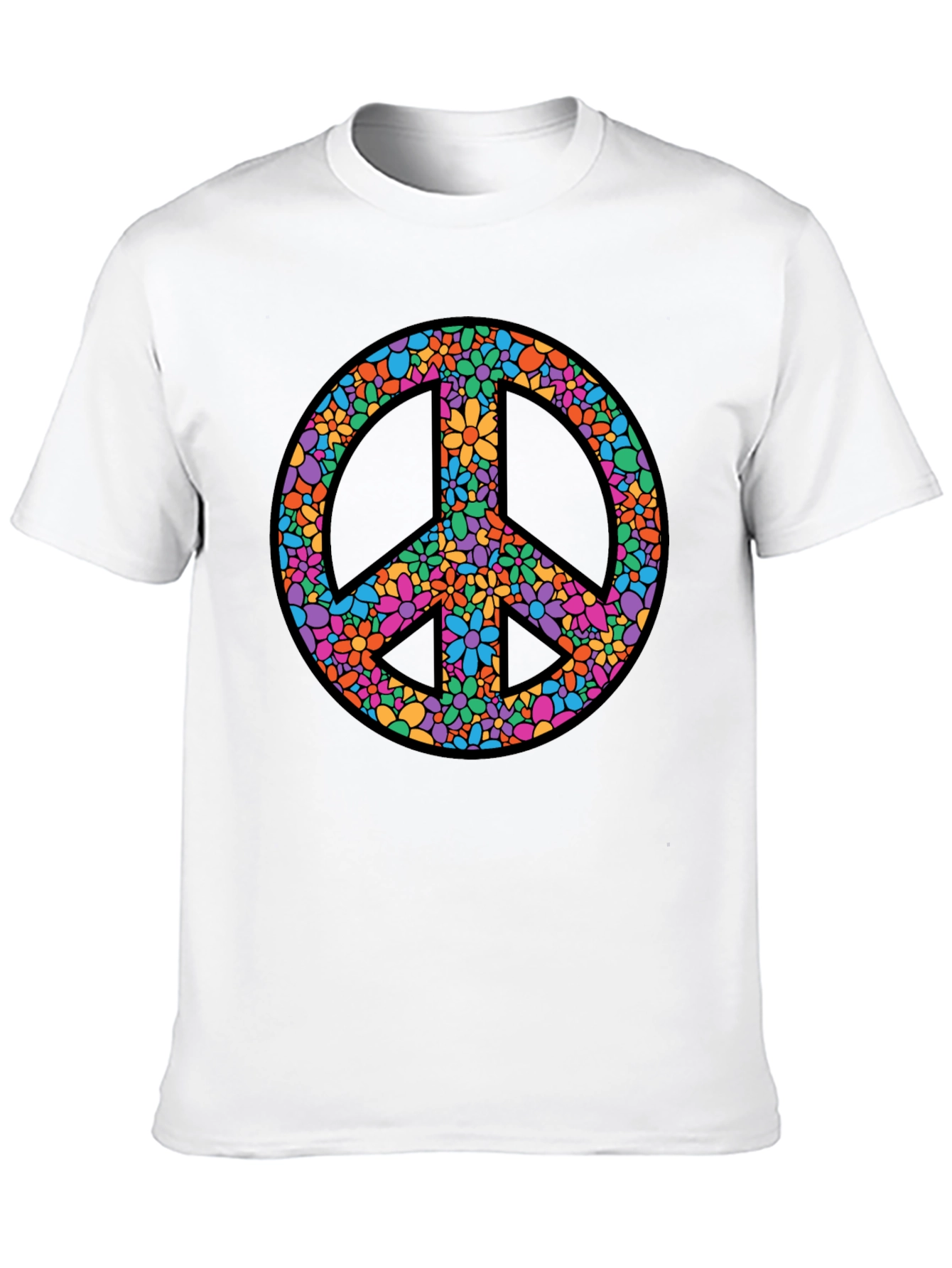 Floral Peace Sign Graphic T-Shirt - Black