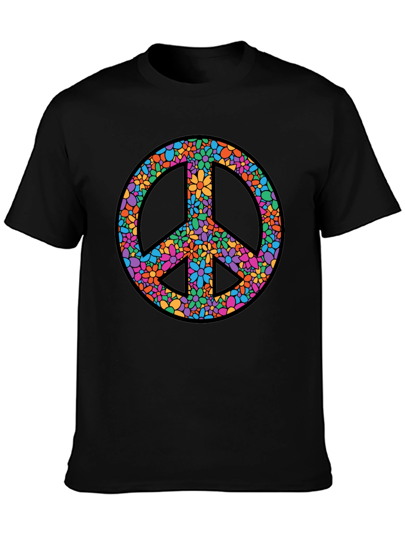 Floral Peace Sign Graphic T-Shirt - Black