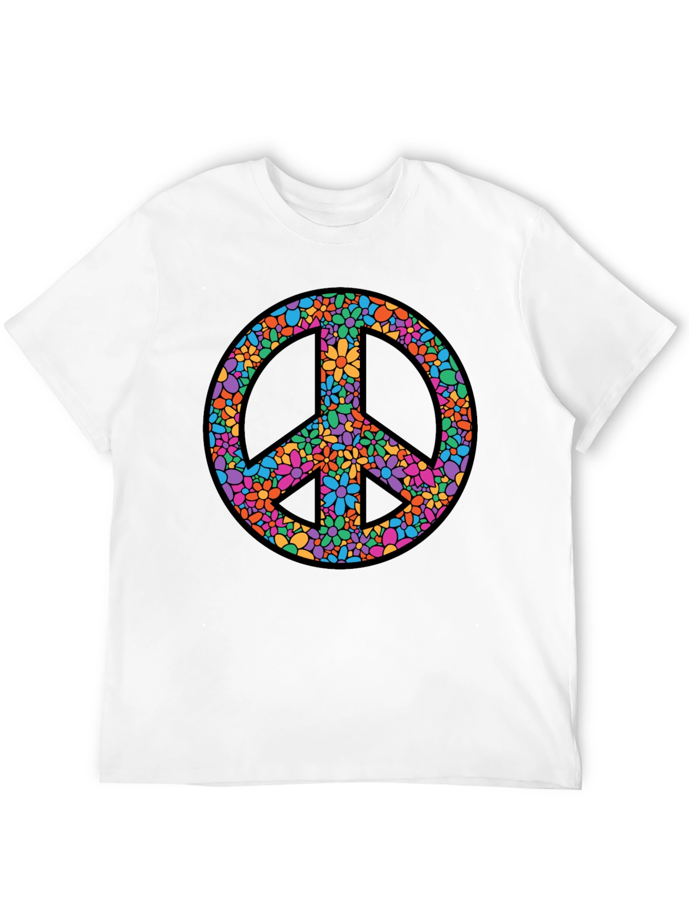 Floral Peace Sign Graphic T-Shirt - Black
