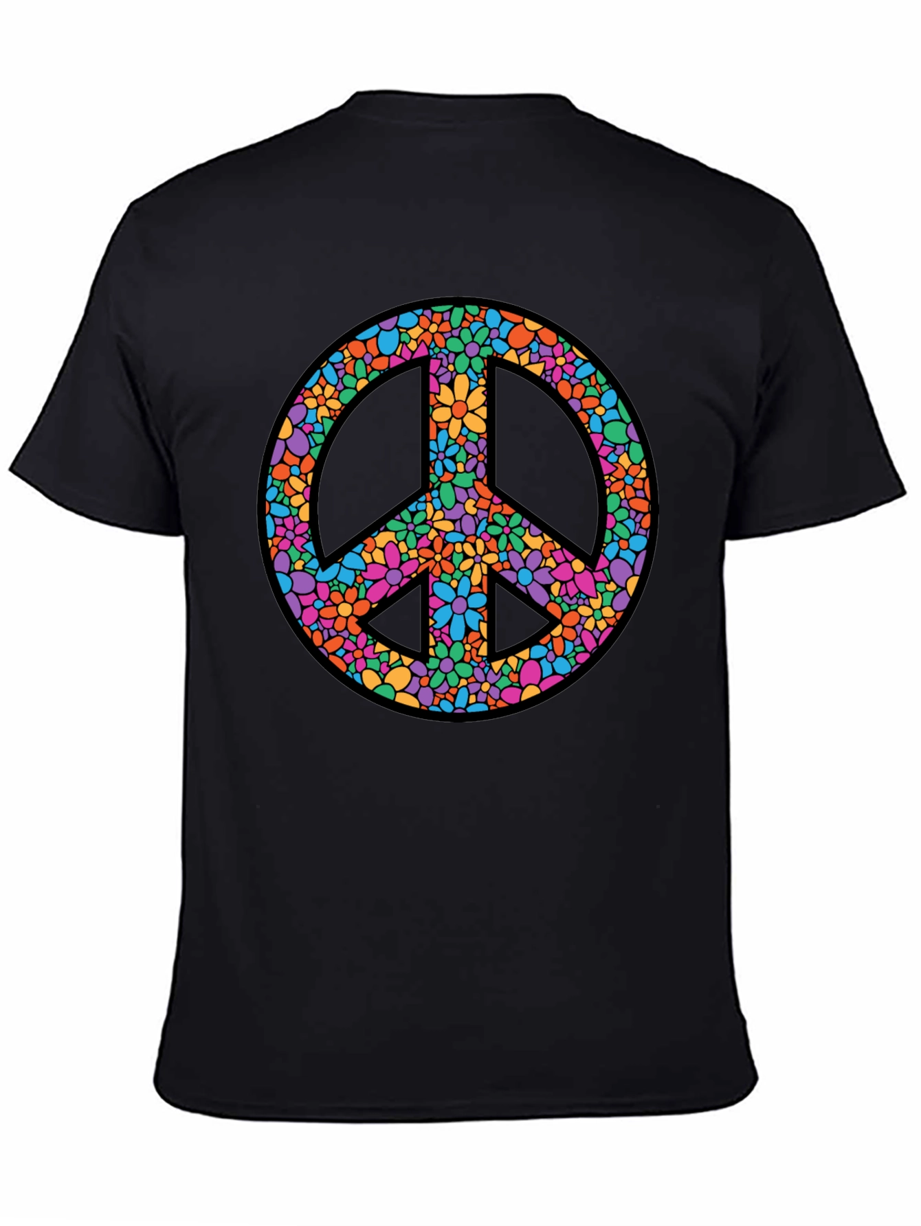 Floral Peace Sign Graphic T-Shirt - Black