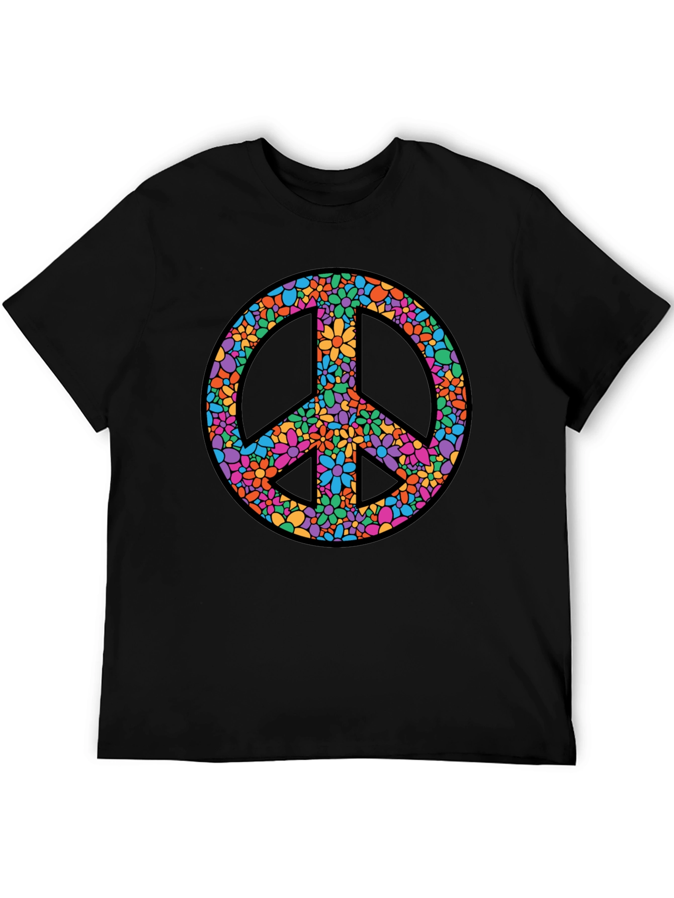 Floral Peace Sign Graphic T-Shirt - Black