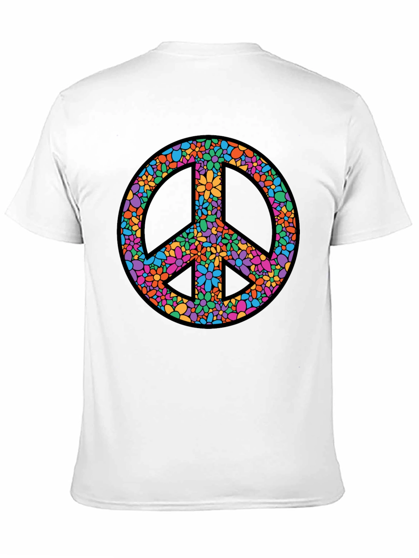 Floral Peace Sign Graphic T-Shirt - Black