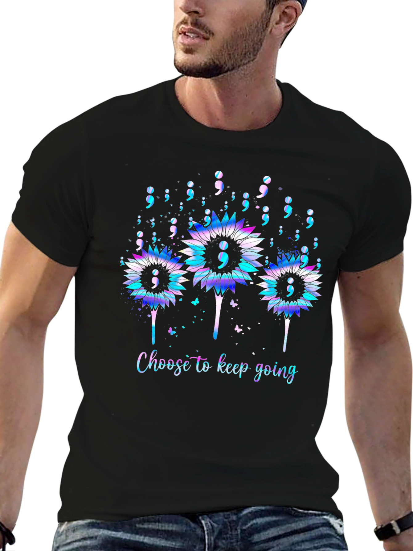 Semicolon Sunflower Tee - Choose to Keep Going