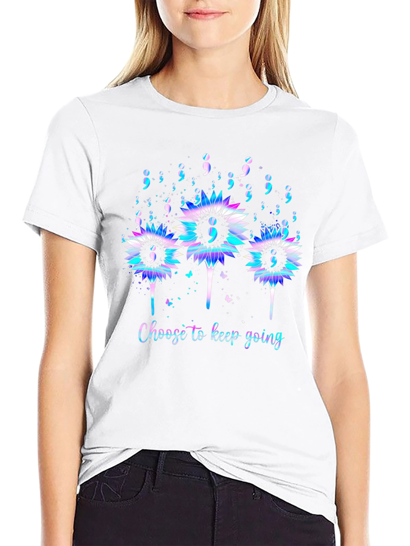 Semicolon Sunflower Tee - Choose to Keep Going